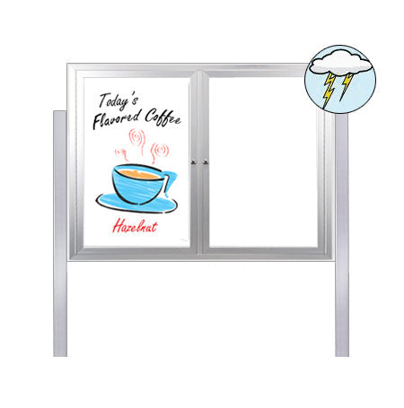 Outdoor Enclosed Dry Erase Marker Board with Posts | 2 and 3 Doors + White Porcelain Steel | 35+ Sizes