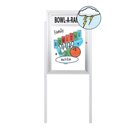 Outdoor Dry Erase Marker Board with Two Posts, Your Message Header, and LED Lights | Enclosed White Board Display Case in 7 Sizes
