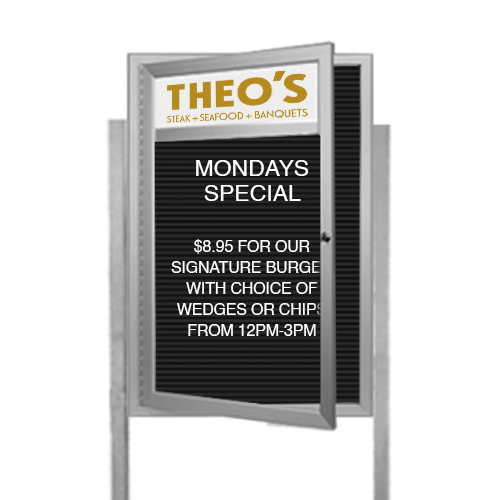 EXTREME WeatherPLUS Outdoor Radius Edge Enclosed Letter Boards with Header and Posts | Shown in Satin Silver Finish