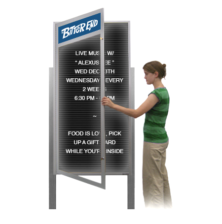 EXTREME WeatherPLUS Extra-Large LED-Illuminated Outdoor Radius Edge Enclosed Letter Boards with Header and Posts| Single Locking Door SwingCase