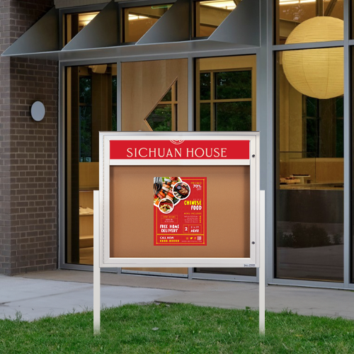 EXTREME WeatherPlus Radius Edge Outdoor Enclosed Poster Case with Message Header with Posts | Display Your Marketing Materials