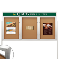 Freestanding EXTREME WeatherPlus™ Radius Edge Enclosed Outdoor Poster Cases with Custom Message Header | Shown In 3-Door Frame Finish