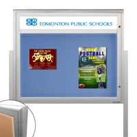 Freestanding EXTREME WeatherPLUS™ Radius Edge Outdoor Enclosed Poster Cases with Personalized Message Header + LED Lights | Shown In Landscape Orientation