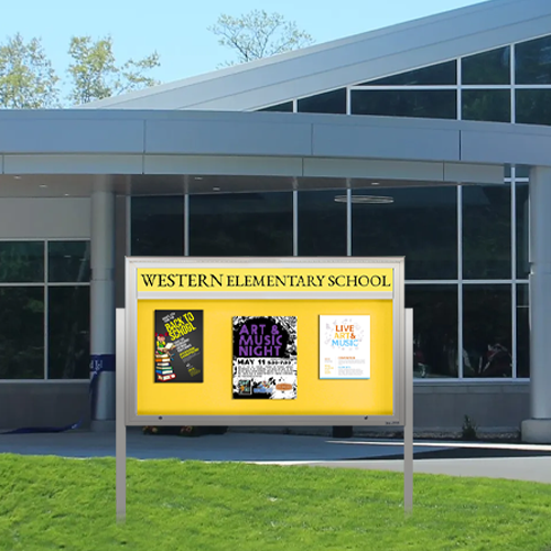 Outdoor Enclosed Poster Cases Personalized Header + LED LIGHTS | Shown In Pineapple Forbo Board Color