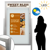 EXTREME WeatherPLUS™ XL Standing Radius Edge Outdoor Enclosed Poster Cases Personalized Header + LED LIGHTS | Single Door in 15+ Sizes