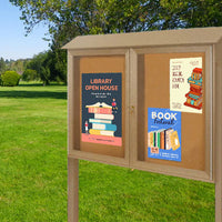 Outdoor Message Center Cork Bulletin Board 45" x 36" with Posts | Double Doors Information Boards