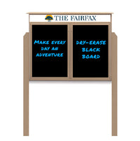 60" x 30" Outdoor Message Center - Double Door Magnetic Black Dry Erase Board with Header and Posts