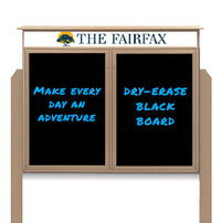 60" x 30" Outdoor Message Center - Double Door Magnetic Black Dry Erase Board with Header and Posts