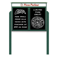 60" x 36" Outdoor Message Center - Double Door Magnetic Black Dry Erase Board with Header and Posts