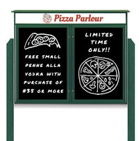 60" x 36" Outdoor Message Center - Double Door Magnetic Black Dry Erase Board with Header and Posts