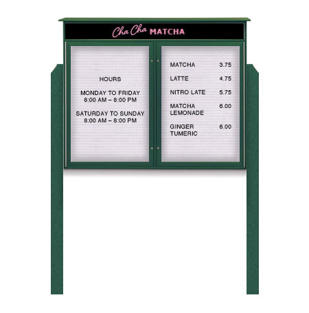 Two Door Freestanding 48x36 Weatherproof Enclosed Outdoor Message Center Letter Boards with Header