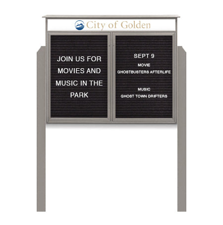 Two Door Freestanding 60x40 Weatherproof Enclosed Outdoor Message Center Letter Boards with Header