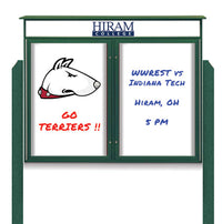 40" x 50" Standing Outdoor Message Center - Double Door Magnetic White Dry Erase Board with Header