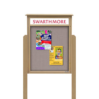 Eco-Design, Faux Wood 18 x 24 Outdoor Message Center Cork Board on Posts with Single Door Cabinet  and Your Custom Printed Header