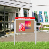 20" x 20" Viewable Area Outdoor Message Center Cork Board with Header | Single Door with Posts