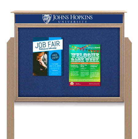 27x39 Outdoor Cork Board Message Center with Header and Posts - LEFT Hinged (Image Not to Scale)