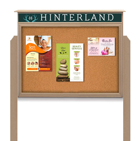 27x40 Outdoor Cork Board Message Center with Header and Posts - LEFT Hinged (Image Not to Scale)