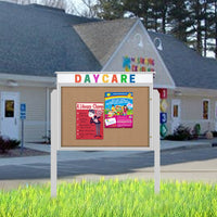27" x 40" Viewable Area Outdoor Message Center Cork Board with Header | Single Door with Posts