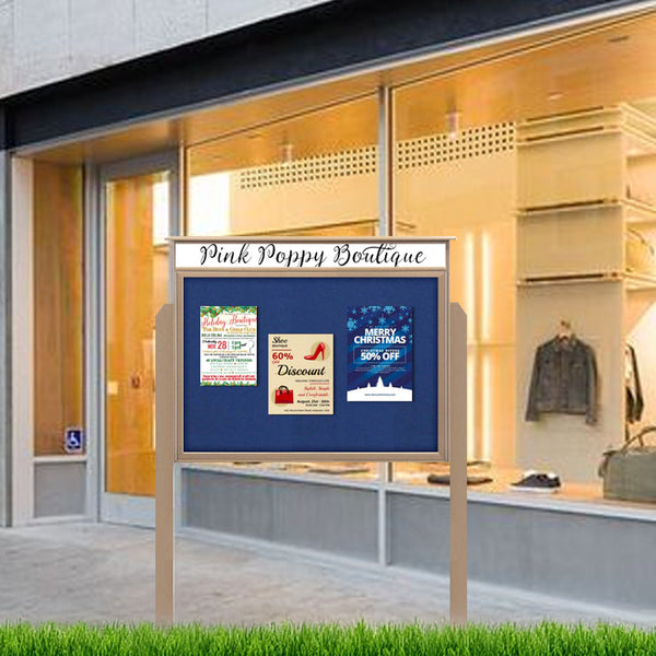 27" x 41" Viewable Area Outdoor Message Center Cork Board with Header | Single Door with Posts
