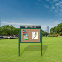 All-Weather Eco-Design, Faux Wood 30" x 40" Viewable Area, Outdoor Message Center Bulletin Board with Your Header | Single Door with Posts