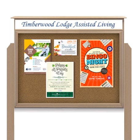 36x36 Outdoor Cork Board Message Center with Header and Posts - LEFT Hinged (Image Not to Scale)