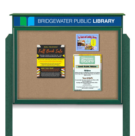 36x48 Outdoor Cork Board Message Center with Header and Posts - LEFT Hinged (Image Not to Scale)