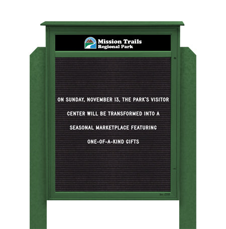 24" x 60" Standing Outdoor Message Center Letter Board with Header (Single Door)