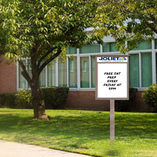 11" x 17" Viewable Area Magnetic White Dry Erase Board Outdoor Message Center with Header and Post (Left Hinged Single Door)