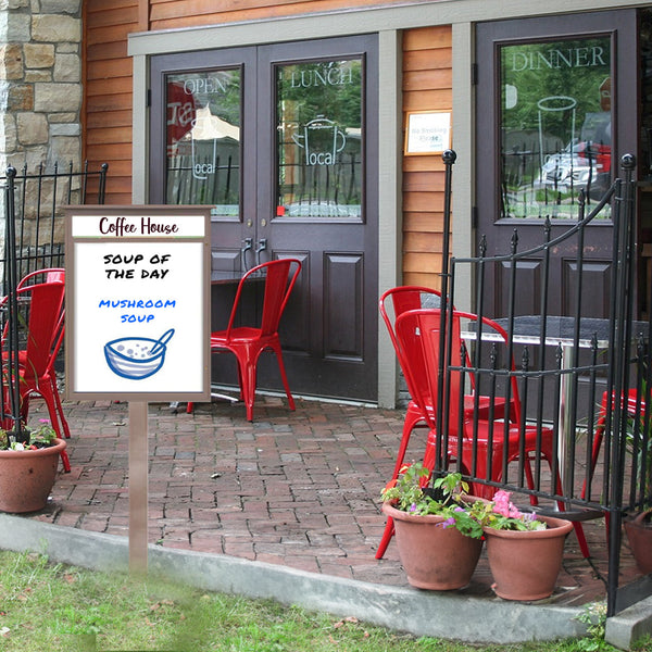 8.5" x 11" Viewable Area Magnetic White Dry Erase Board Outdoor Message Center with Header and Post (Left Hinged Single Door)