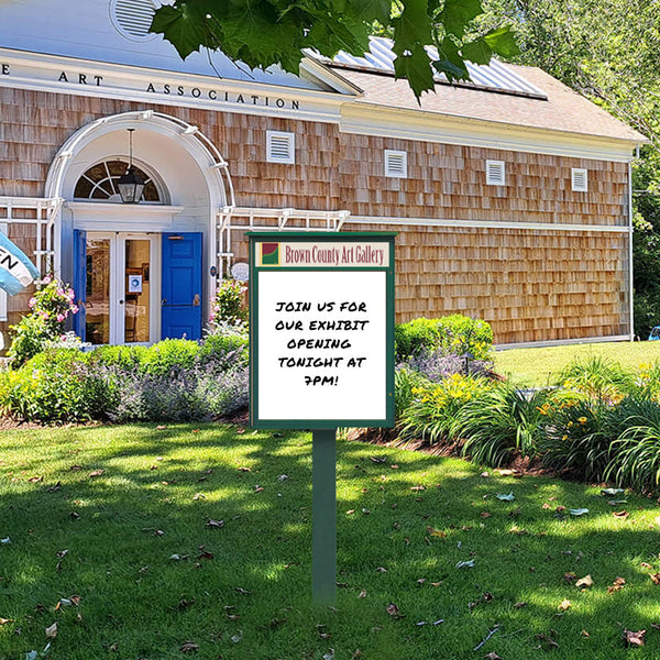 8.5" x 14" Viewable Area Magnetic White Dry Erase Board Outdoor Message Center with Header and Post (Left Hinged Single Door)