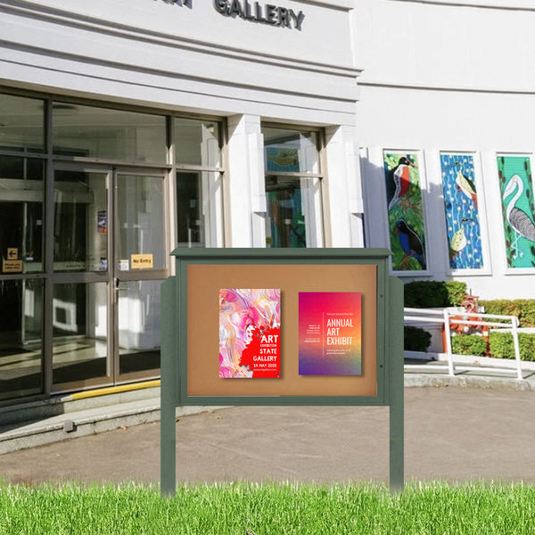 Outdoor XL Message Center Cork Board 24" x 60" with Posts | TOP Hinged - Single Door Information Board