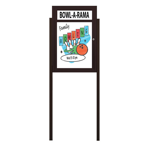 Outdoor Dry Erase Marker Board with Two Posts, Your Message Header, and LED Lights | Enclosed White Board Display Case in 7 Sizes