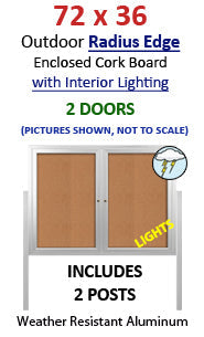 72x36 Free Standing Lighted Bulletin Board Display Case with 2 Doors