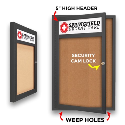 Outdoor Enclosed Bulletin Boards with Personalized Message Header | Single Locking Door 12+ Sizes