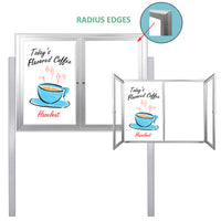 Outdoor Enclosed Dry Erase Markerboard with Posts and Radius Edge (2 and 3 Doors) - White Porcelain Steel