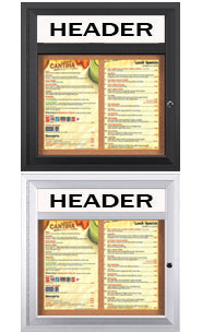 Outdoor Enclosed Menu Cases with Header for 8 1/2" x 14" Portrait Menu Sizes (Radius Edge) 