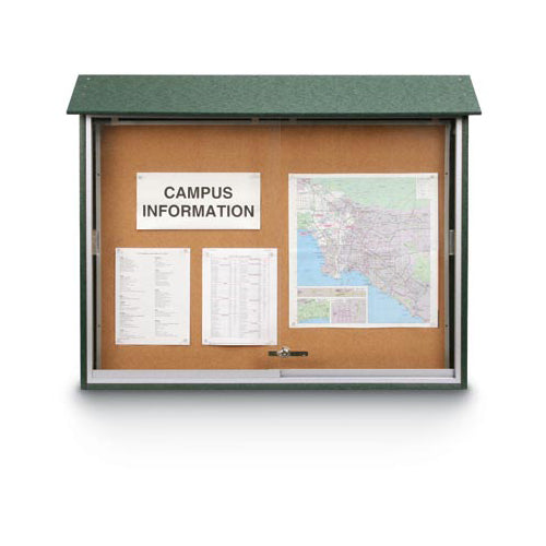 40" x 40" OUTDOOR MESSAGE CENTER CORK BOARD WITH SLIDING DOORS