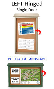 12 x 18 Outdoor Message Center Cork Board with Post | LEFT Hinged Single Door Information Board Recycled Faux Wood Cabinet