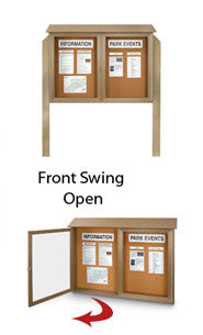 Outdoor Message Center Cork Board with Posts | 2 Door Cabinet 12+ Sizes + Eco-Friendly, 6 Faux Wood Finishes