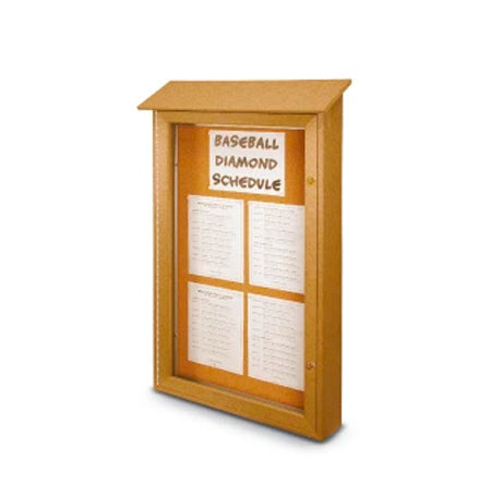 Outdoor Message Center Cork Board Eco-Design, Faux Wood Display Case with Solid-Hinged Single Door - Wall Information Board Cabinets 14 Sizes