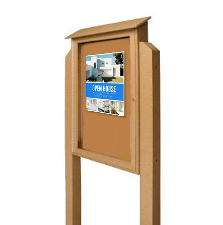 24x60 Outdoor Message Center with Cork Board with POSTS - Eco-Friendly Recycled Plastic Enclosed Information Board