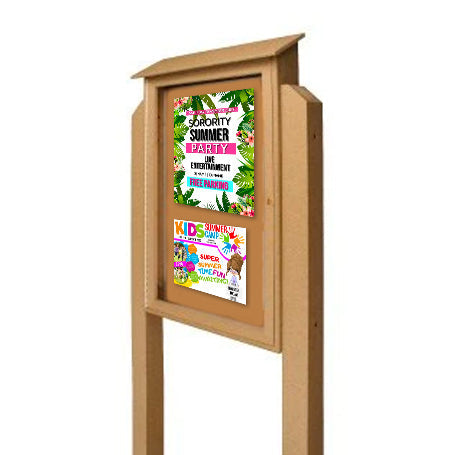 36x60 Outdoor Message Center with Cork Board with POSTS - Eco-Friendly Recycled Plastic Enclosed Information Board