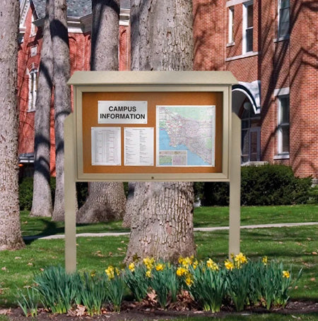 36x48 Outdoor Message Center with Cork Board with POSTS - Eco-Friendly Recycled Plastic Enclosed Information Board