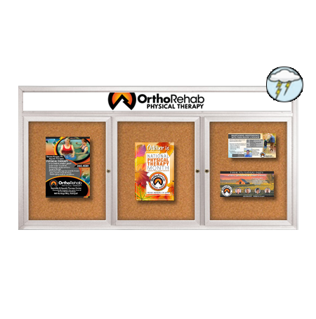 Enclosed Outdoor Bulletin Boards 72" x 48" with Message Header (3 DOOR)