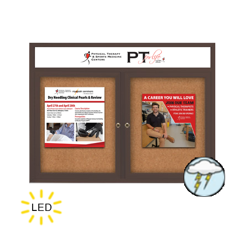 50 x 40 Enclosed Outdoor Bulletin Boards with Header & Lights 2 DOOR