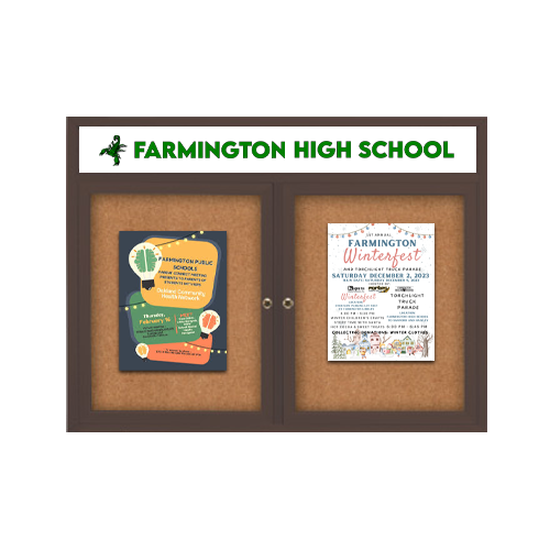 60 x 24 Enclosed Outdoor Bulletin Boards with Header & Lights 2 DOOR