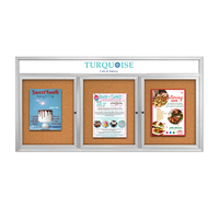 72 x 24 Enclosed Outdoor Bulletin Boards with Header & Lights 3 DOOR