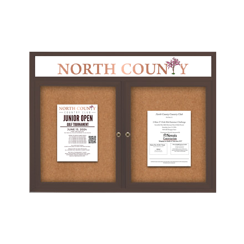 84 x 36 Enclosed Outdoor Bulletin Boards with Header & Lights 2 DOOR