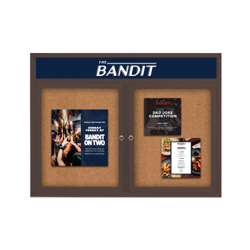 96 x 36 Enclosed Outdoor Bulletin Boards with Header & Lights 2 DOOR