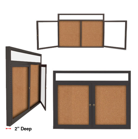 72 x 36 Enclosed Outdoor Bulletin Boards with Header & Lights 2 DOOR